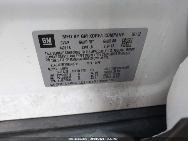 KL4CJESMXNB543711 Buick Encore Awd Preferred