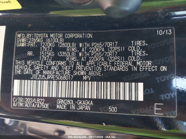 Toyota 4runner Sr5 Premium 2014 JTEZU5JR9E5068017 Image 9