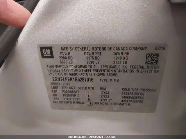 Chevrolet EQUINOX LT 2016 2GNFLFEK1G6287016 Image 9
