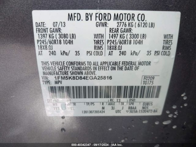 1FM5K8D84EGA25816 Ford EXPLORER XLT