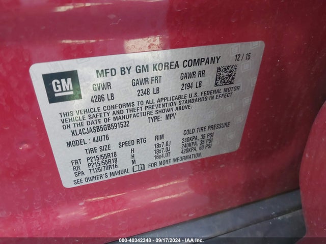 KL4CJASB5GB591532 Buick Encore
