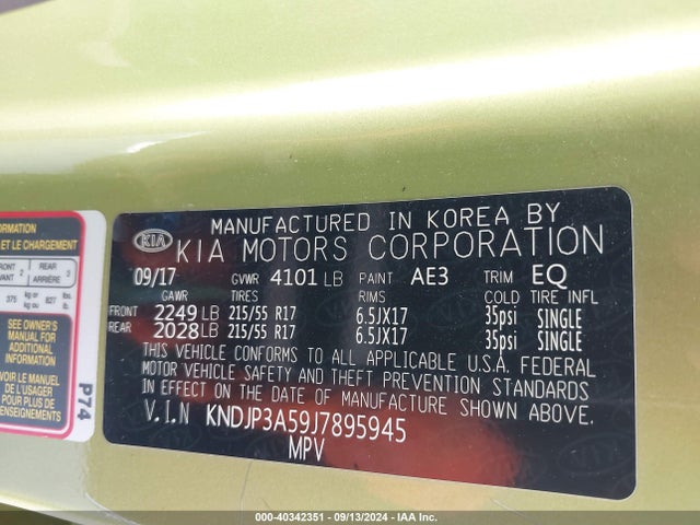 KIA SOUL + 2018 KNDJP3A59J7895945 Image 9