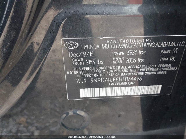 Hyundai ELANTRA SE 2017 5NPD74LF8HH174496 Image 9