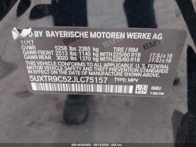 5UXTR9C52JLC75157 BMW X3 Xdrive30i
