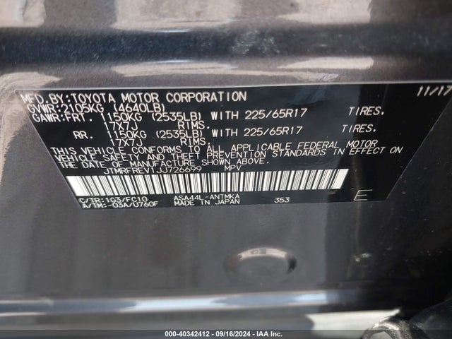 Toyota Rav4 Xle 2018 JTMRFREV1JJ726699 Image 9