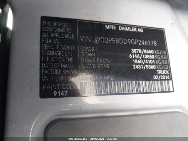 WD3PE8DD9GP246178 Mercedes-Benz Sprinter 2500 High  Roof/high Roof