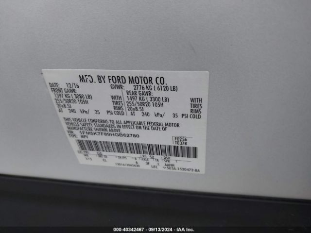 1FM5K7F89HGB62780 Ford Explorer Limited