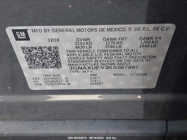 3GNAXUEV3KS567897 Chevrolet EQUINOX LT