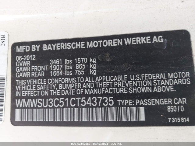 2012 MINI COOPER WMWSU3C51CT543735 Photo 8