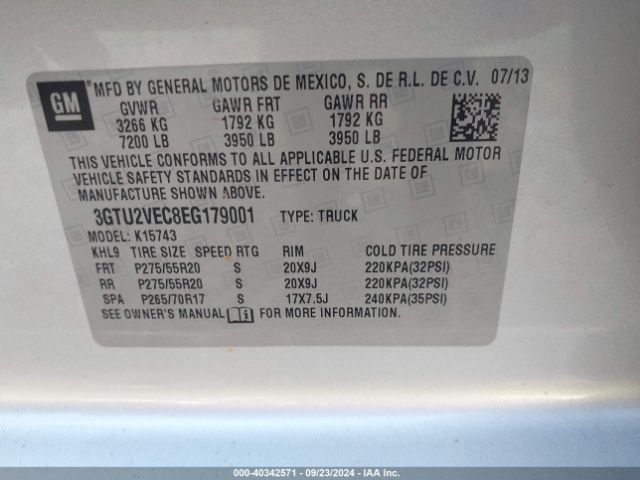 3GTU2VEC8EG179001 GMC Sierra 1500 Slt