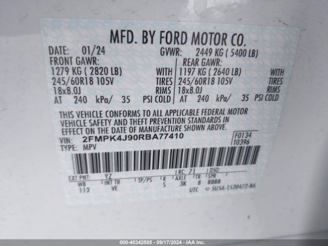 2FMPK4J90RBA77410 Ford EDGE SEL