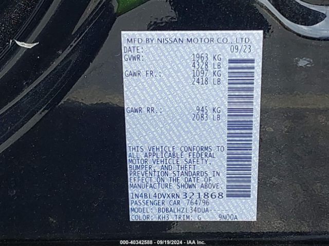 1N4BL4DVXRN321868 Nissan Altima Sv Fwd