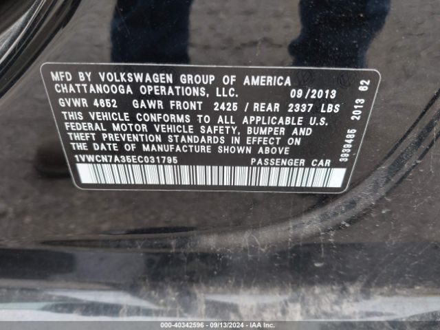 1VWCN7A35EC031795 Volkswagen Passat 2.0l Tdi Sel Premium