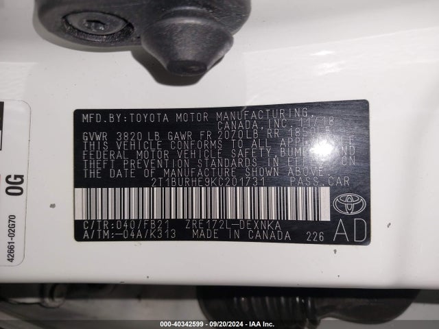 Toyota COROLLA LE 2019 2T1BURHE9KC201731 Image 9