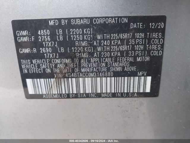 4S4BTACC0M3146880 Subaru Outback Premium