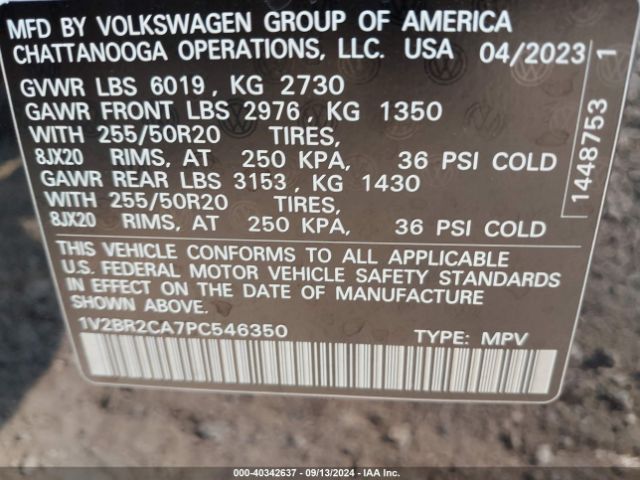 1V2BR2CA7PC546350 Volkswagen Atlas 3.6l V6 Sel