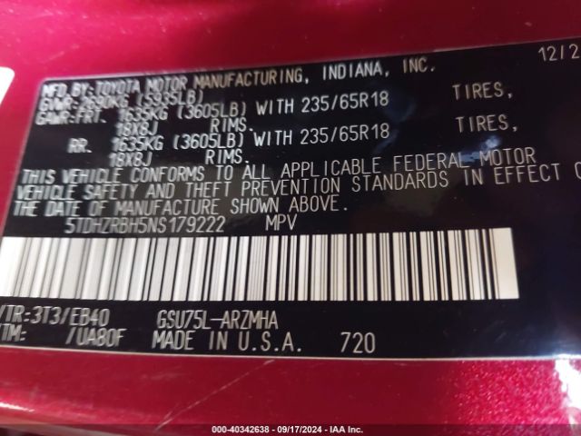 2022 TOYOTA HIGHLANDER 5TDHZRBH5NS179222 Photo 8