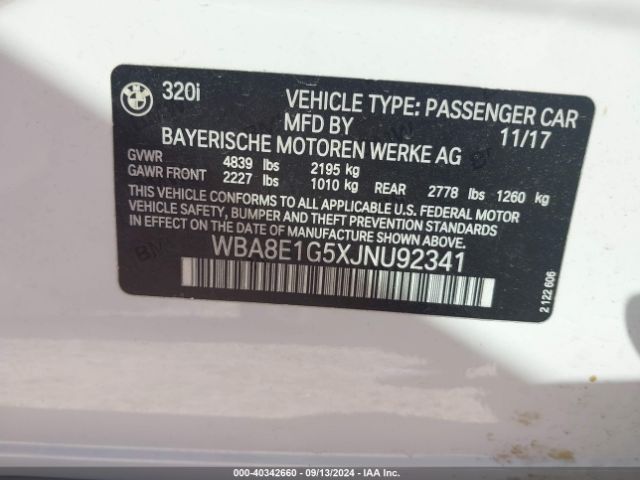 WBA8E1G5XJNU92341 BMW 320i