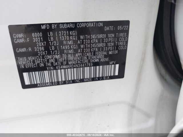 4S4WMARD4N3441769 Subaru Ascent Touring