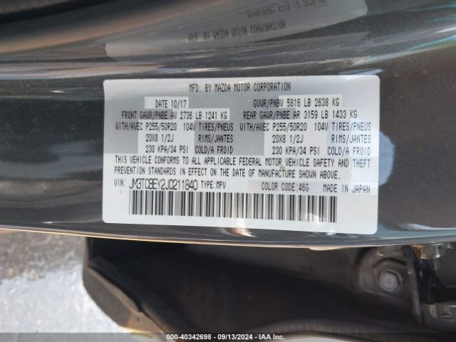 JM3TCBEY2J0211840 Mazda Cx-9 Signature