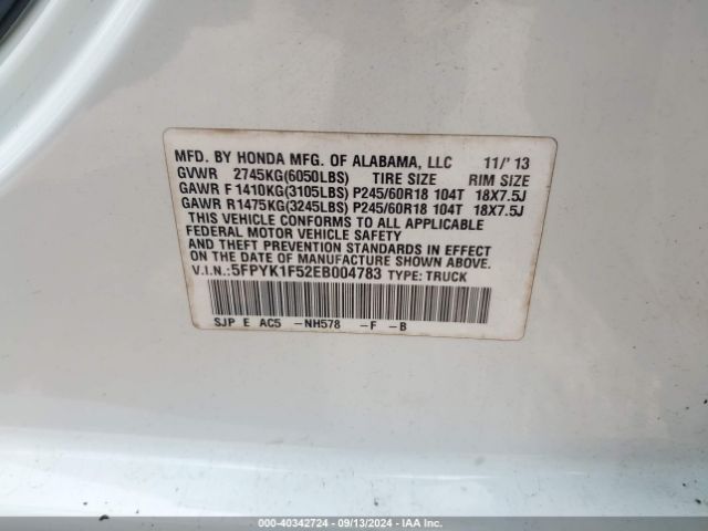 5FPYK1F52EB004783 Honda Ridgeline Rtl