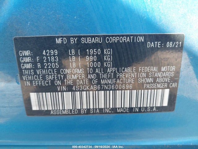 Subaru Impreza Base 2022 4S3GKAB67N3600696 Image 9