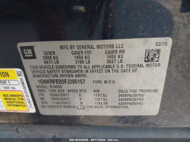 1GNKRFED3FJ286157 Chevrolet Traverse Ls
