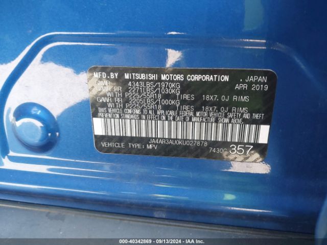 JA4AR3AU0KU027878 Mitsubishi Outlander Sport 2.0 Es
