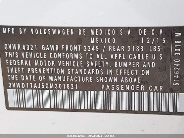 3VWD17AJ5GM301821 Volkswagen Jetta 1.8t Sport