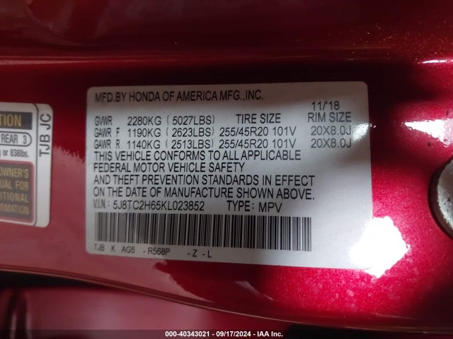 5J8TC2H65KL023852 Acura Rdx A-spec Package