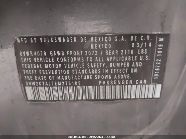 3VW2K7AJ7EM275109 Volkswagen Jetta 2.0l S