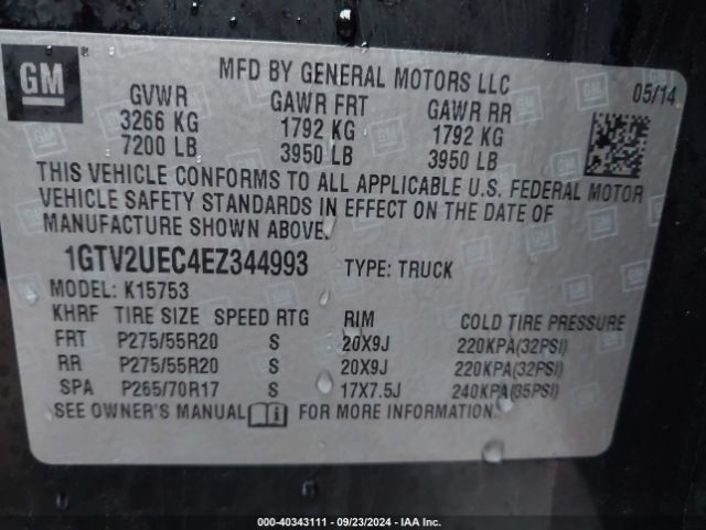 1GTV2UEC4EZ344993 GMC Sierra 1500 Sle
