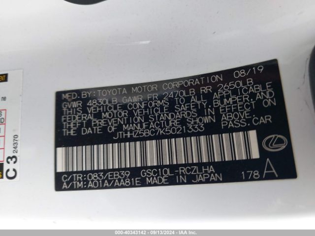 JTHHZ5BC7K5021333 Lexus Rc 350 F Sport