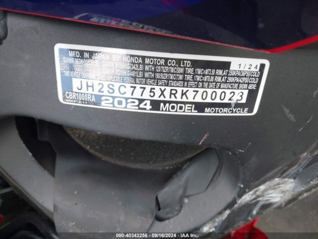 2024 HONDA CBR1000 JH2SC775XRK700028 Photo 9