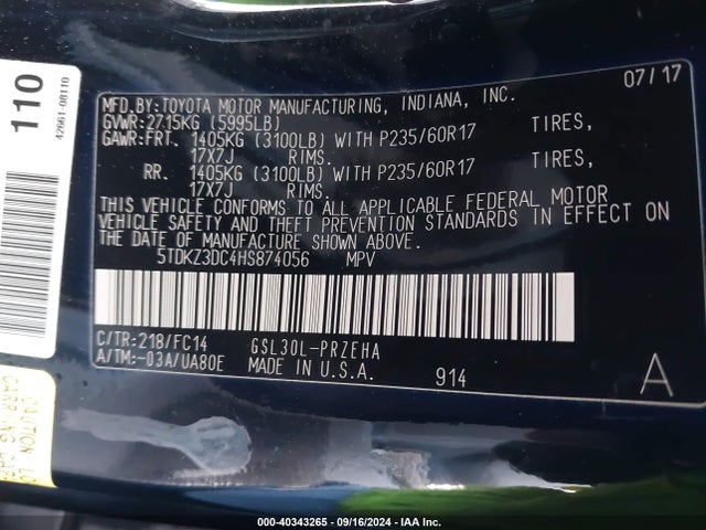 Toyota Sienna Le 8 Passenger 2017 5TDKZ3DC4HS874056 Image 9