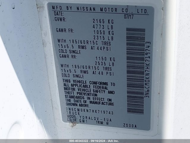 3N6CM0KN7HK719743 Nissan Nv200 S