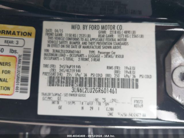 3LN6L2LU2GR601461 Lincoln MKZ HYBRID