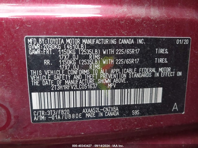 Toyota RAV4 LE 2020 2T3H1RFV2LC051637 Image 9