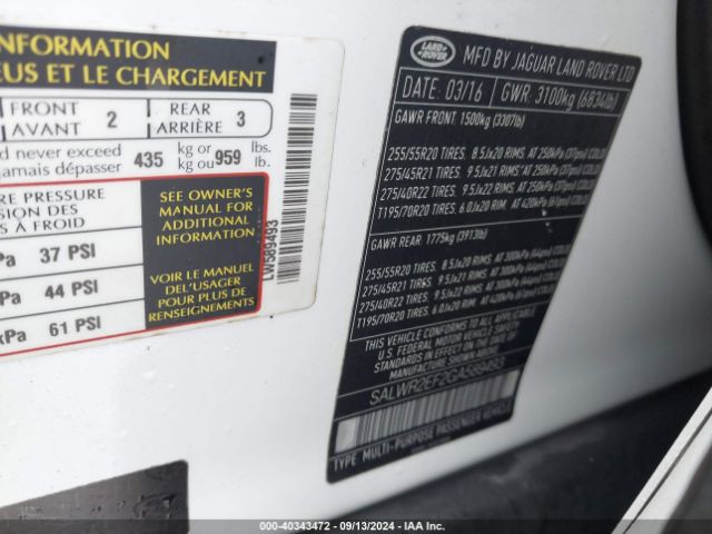 SALWR2EF2GA589493 Land Rover Range Rover Sport 5.0l V8 Supercharged/5.0l V8 Supercharged Dynamic
