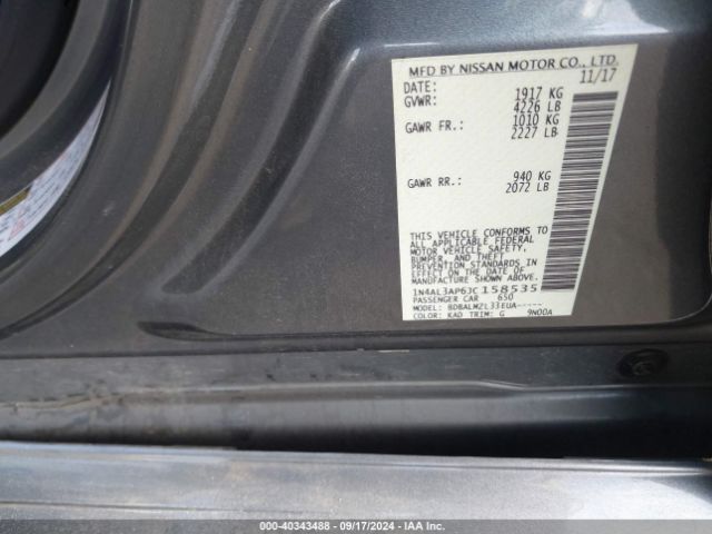 1N4AL3AP6JC158535 Nissan Altima 2.5 Sv