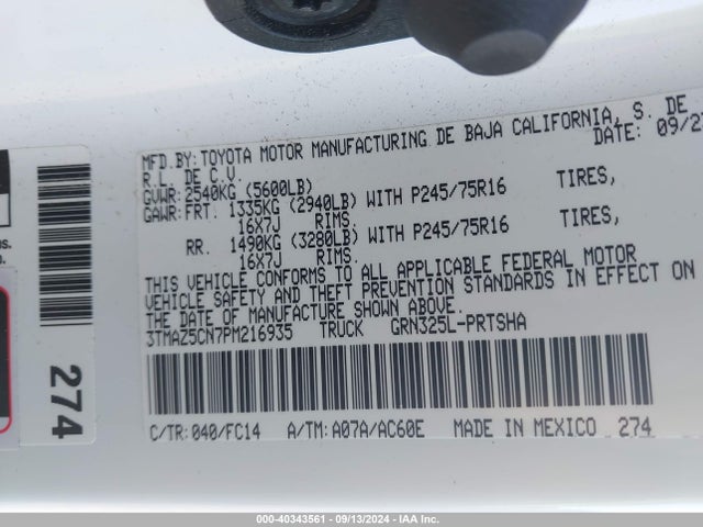 Toyota Tacoma Sr5 V6 2023 3TMAZ5CN7PM216935 Image 9