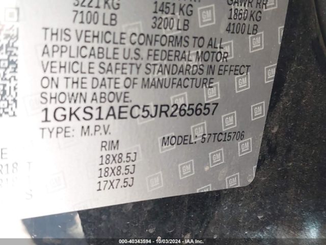 1GKS1AEC5JR265657 GMC YUKON SLE
