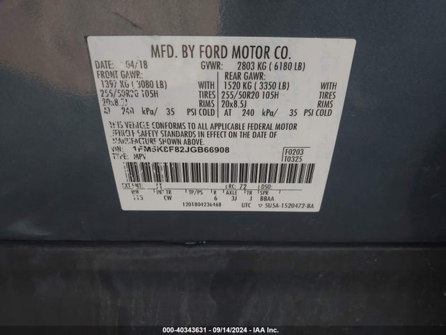 Ford Explorer Limited 2018 1FM5K8F82JGB66908 Image 9
