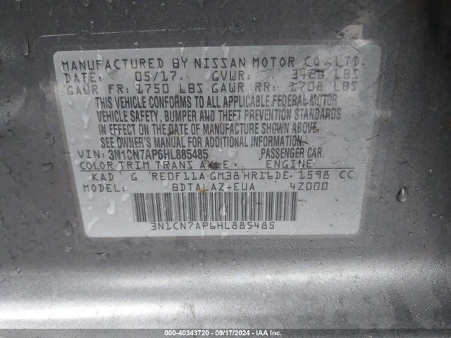 Nissan Versa 1.6 S+ 2017 3N1CN7AP6HL885485 Image 9