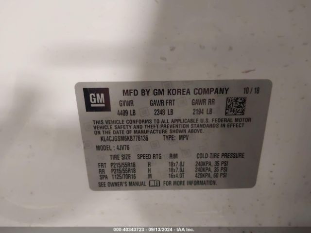 KL4CJGSM6KB776136 Buick Encore Awd Essence