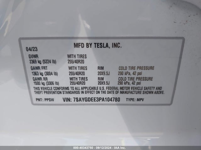 2023 TESLA MODEL Y 7SAYGDEE3PA104780 Photo 8