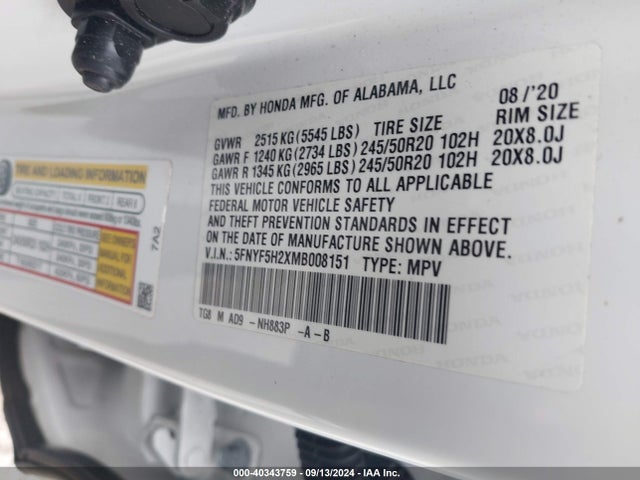 Honda Pilot 2wd Special Edition 2021 5FNYF5H2XMB008151 Image 9