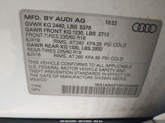 WA1ABAFY9P2046985 Audi Q5 Premium 40 Tfsi Quattro S Tronic