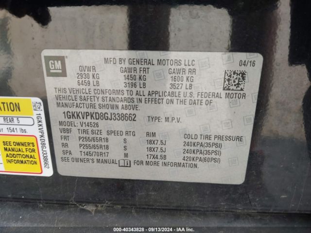 1GKKVPKD8GJ338662 GMC Acadia Sle-2