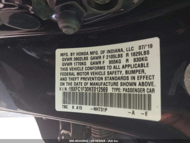 19XFC1F30KE012569 Honda CIVIC EX